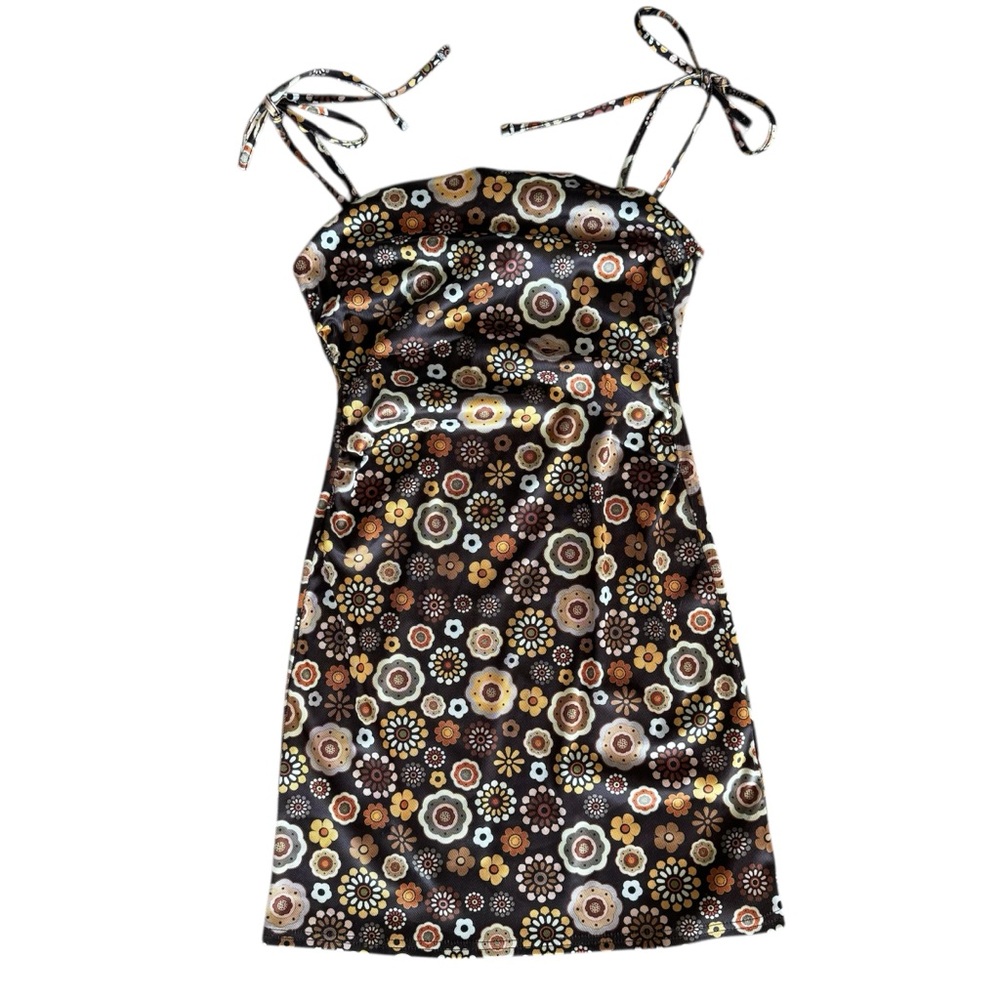 Urban Outfitters Ashley Sateen Bright Floral Tie Shoulder Mini Dress Small